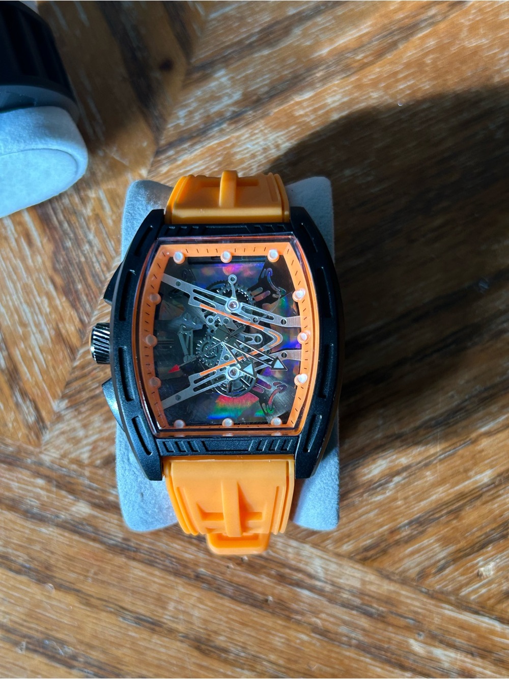 Orange Skeleton Dial Sport Watch with Orange Silicone Strap